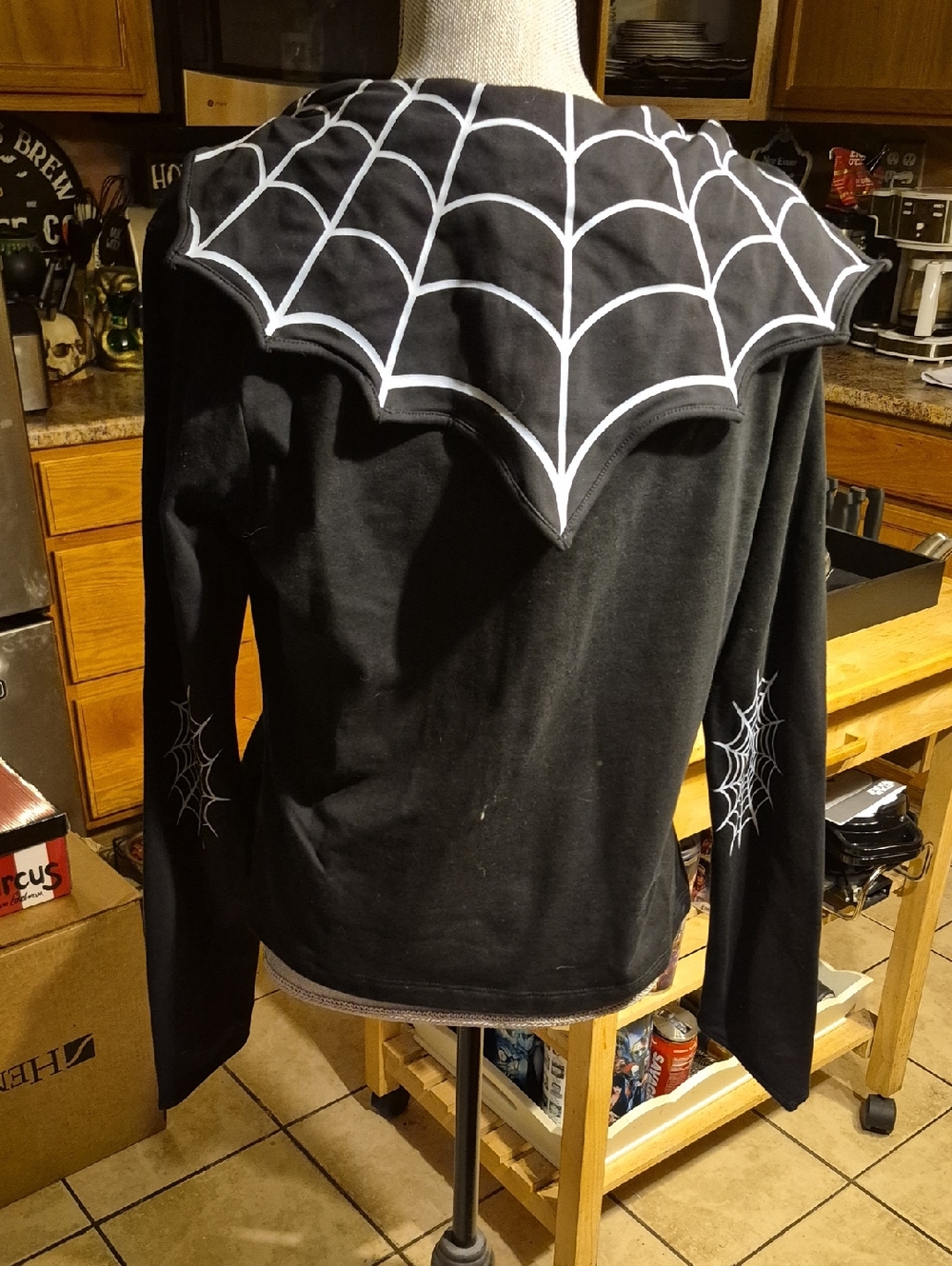 Black Spider Web Sailor Collar Hoodie - Women